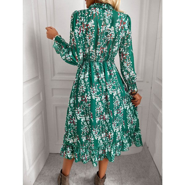 Womens Wrap V Neck Ruffle Floral Maxi Dress