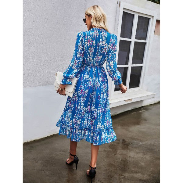 Womens Wrap V Neck Ruffle Floral Maxi Dress