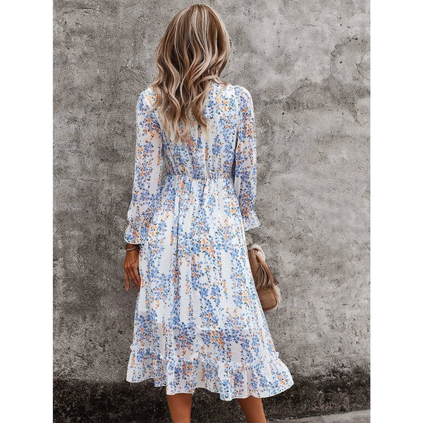 Womens Wrap V Neck Ruffle Floral Maxi Dress