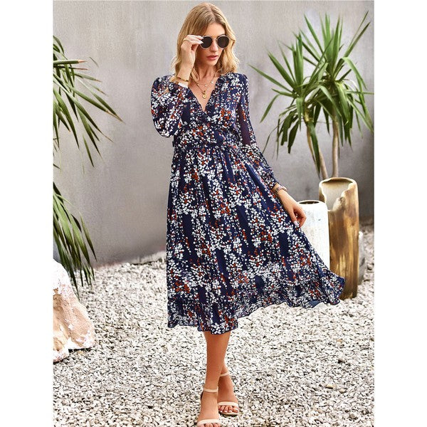 Womens Wrap V Neck Ruffle Floral Maxi Dress