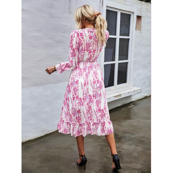 Womens Wrap V Neck Ruffle Floral Maxi Dress