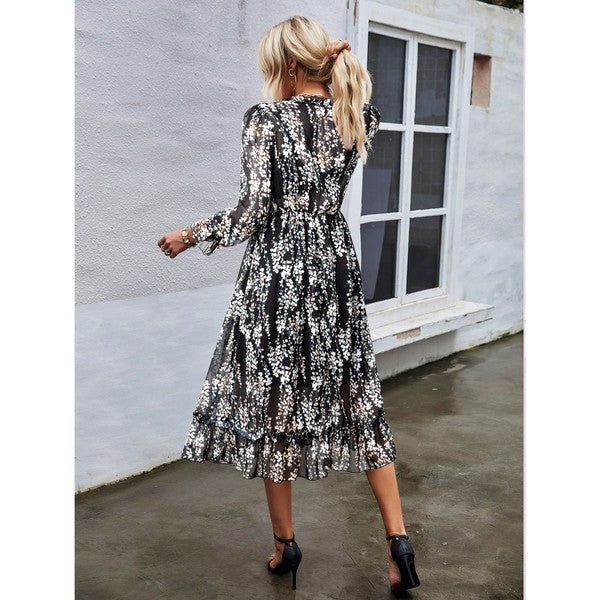 Womens Wrap V Neck Ruffle Floral Maxi Dress